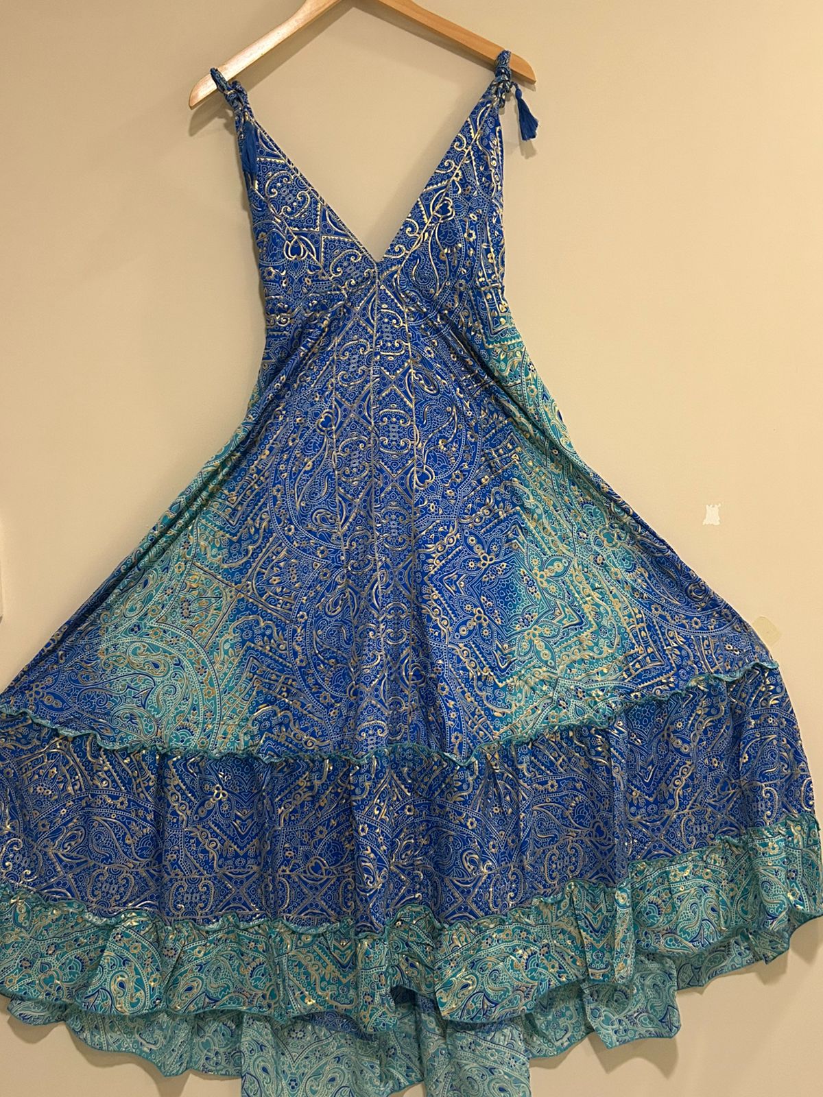 🔵 Vestido Longo Indiano - Cores Azuis | Tam. Único 003