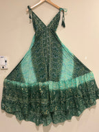 🟢 Vestido Longo Indiano - Cores Verdes  | Tam. Único 004