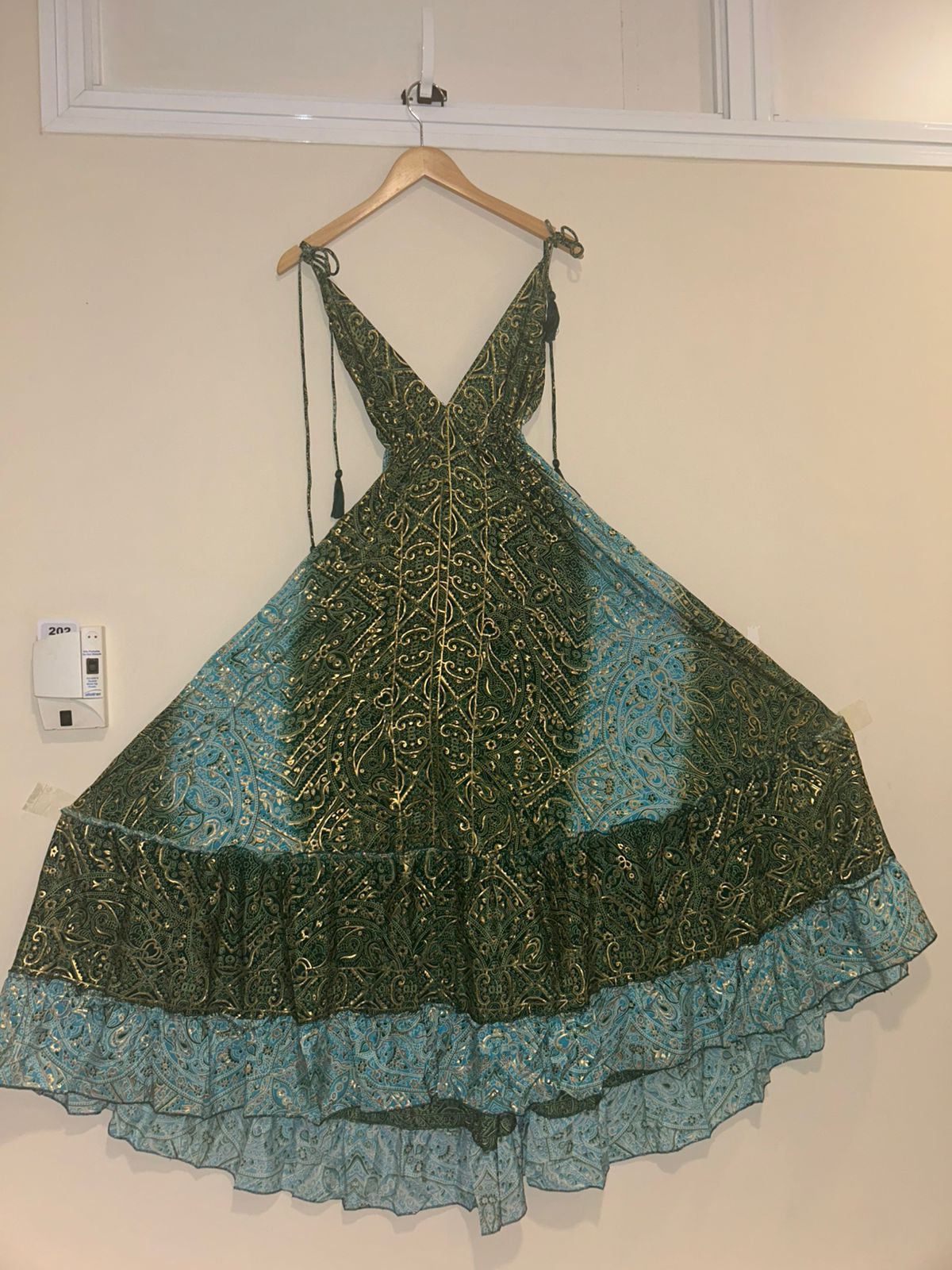 🟢 Vestido Longo Indiano - Cores Verdes  | Tam. Único 004