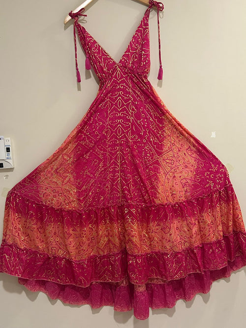 🔴 Vestido Longo Indiano - Cores Vermelhas  | Tam. Único 002