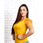 Blusa Feminina Canelada com Manga Princesa em Poá - Tamanho Único