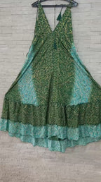 🟢 Vestido Longo Indiano - Cores Verdes  | Tam. Único 004