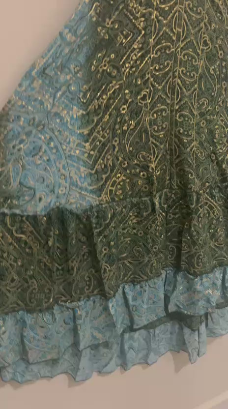 🟢 Vestido Longo Indiano - Cores Verdes  | Tam. Único 004